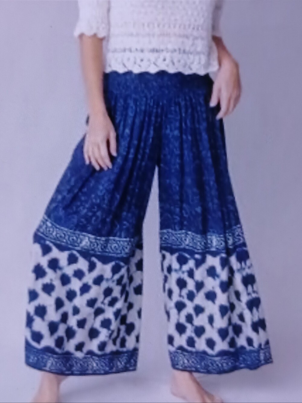 NATURAL LIFE Navy Printed Wide-Leg Palazzo Pants NWT SIZE M